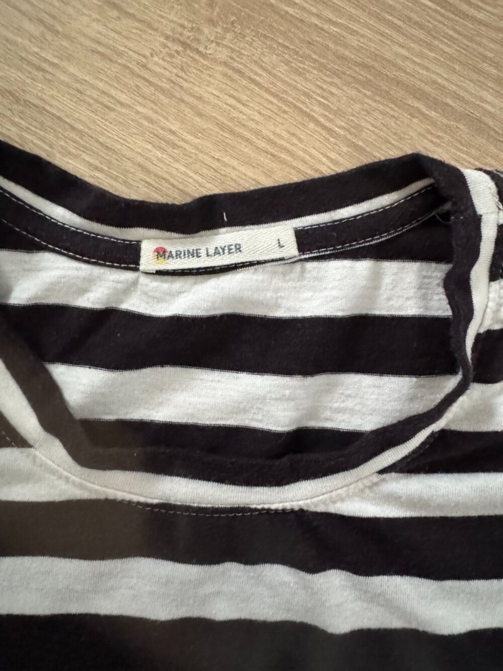 Like New Marine Layer Drop Shoulder Stripes Tee in Black/White Stripes Sz L - Picture 6 of 10